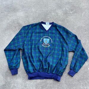 Green & Blue Plaid V-Neck Pullover Sweater - Long Sleeve